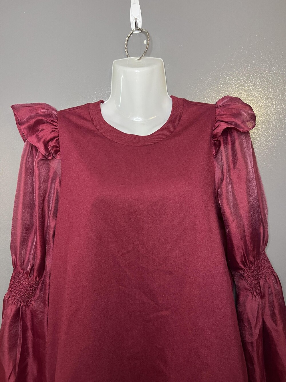 Anthropologie Blouse Womens Small Red Sheer Puff Balloon Sleeve Jersey Top